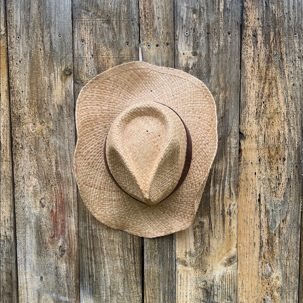 Frye Natural Woven Hat with Brown Band